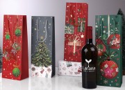 Božićna papirna kesa za flaše vina 120x80x360mm (210 g) - 12 kom u raznim dezenima-