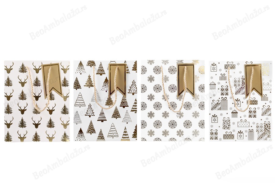 Božićne papirne poklon kese, dimenzija 180x100x230 mm sa ručkom - 12 kom raznih motiva-grupa_slika