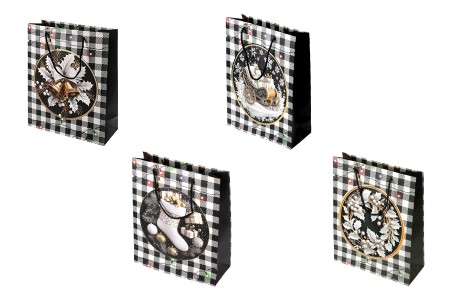 Božićna crno-bela papirna poklon-kesa  sa crnim kanapom 260x100x320mm – 12 komada različitih dezena-slika_proizvoda