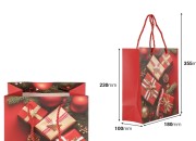 Božićna crvena papirna poklon-kesa 180x100x230 mm sa prazničnim motivima i ručkom od crvenog kanapa – 12 komada različiti dezeni-dimenzije_slike