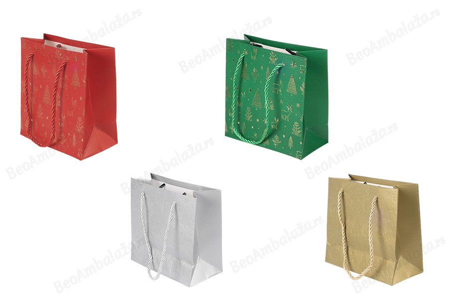 Božićna papirna poklon-kesa 150x70x140 mm sa ručkom od kanapa – 12 komada, različite boje-slika_proizvoda