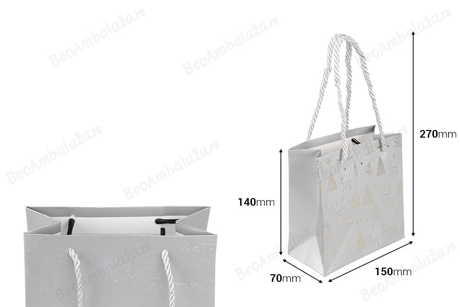 Božićna papirna poklon-kesa 150x70x140 mm sa ručkom od kanapa – 12 komada, različite boje-dimenzije_slike