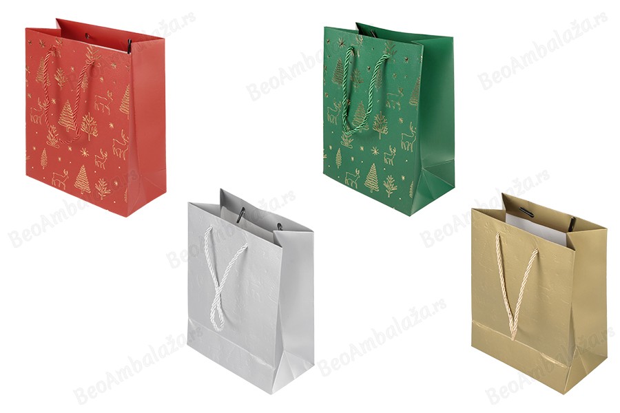 Božićna papirna poklon-kesa 180x100x230 mm sa ručkom od kanapa – 12 komada, različite boje-slika_proizvoda