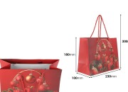 Božićna papirna poklon-kesa 230x100x180 mm sa prazničnim motivima i crvenom vrpcom – 12 komada različiti dezeni-dimenzije_slike