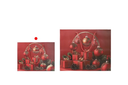 Božićna papirna poklon-kesa 230x100x180 mm sa prazničnim motivima i crvenom vrpcom – 12 komada različiti dezeni-grupa_slika