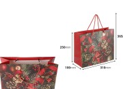 Božićna papirna poklon-kesa 310x100x250 mm sa prazničnim motivima i crvenom vrpcom – 12 komada različiti dezeni-dimenzije_slike