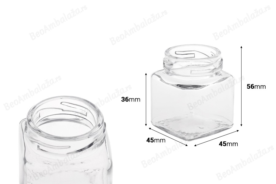 Staklena kockasta teglica 50mL 56x45 mm bez zatvarača-dimenzije_slike