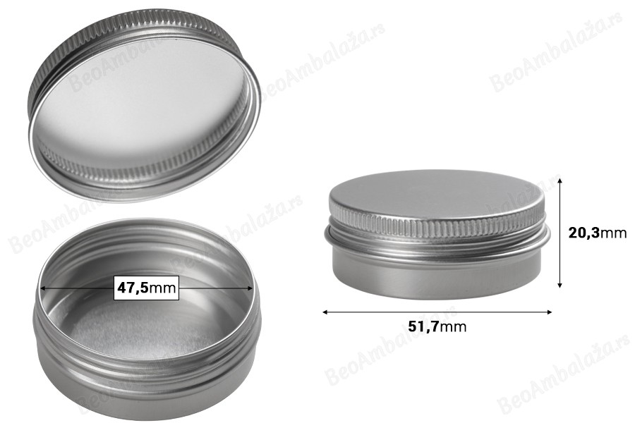 Aluminijumska kutijica 30mL sa unutrašnjom zaptivkom i zatvaračem u više boja - 12 kom-dimenzije_slike