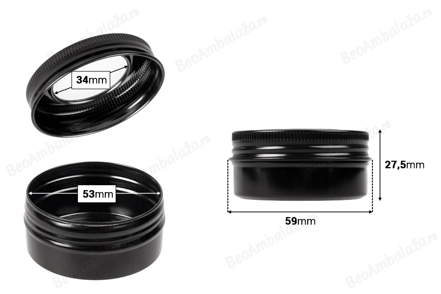 Aluminijumska kutijica 50mL sa prozorom na poklopcu - 12 kom-dimenzije_slike