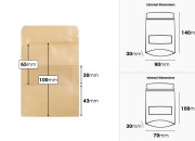 Kraft DoyPack  90x30x140mm kesice sa zip zatvaranjem i prozorom, unutrašnjom i spoljašnjom providnom oblogom, ovalnim dnom i sa mogućnošću termo zatvaranja  – 100kom-dimenzije_slike
