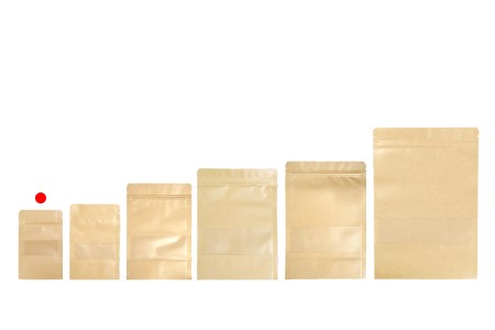 Kraft DoyPack  90x30x140mm kesice sa zip zatvaranjem i prozorom, unutrašnjom i spoljašnjom providnom oblogom, ovalnim dnom i sa mogućnošću termo zatvaranja  – 100kom-grupa_slika