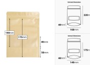 Kraft DoyPack kesice 160x40x220mm sa zip zatvaranjem i prozorom, unutrašnjom i spoljašnjom providnom oblogom, ovalnim dnom i sa mogućnošću termo zatvaranja – 100kom-dimenzije_slike