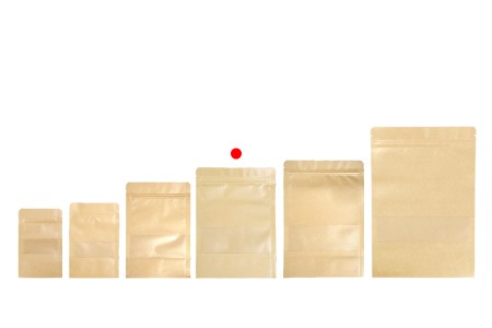 Kraft DoyPack kesice 160x40x220mm sa zip zatvaranjem i prozorom, unutrašnjom i spoljašnjom providnom oblogom, ovalnim dnom i sa mogućnošću termo zatvaranja – 100kom-grupa_slika