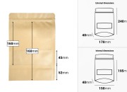 Kraft DoyPack kesice 170x40x240mm sa zip zatvaranjem i prozorom, unutrašnjom i spoljašnjom providnom oblogom, ovalnim dnom i sa mogućnošću termo zatvaranja – 100kom-dimenzije_slike
