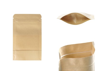 Kraft DoyPack kesice sa zip zatvaranjem i prozorom  80x30x130mm , unutrašnjom i spoljašnjom providnom oblogom, ovalnim dnom i sa mogućnošću termo zatvaranja– 100kom-slika_proizvoda