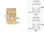 Kraft DoyPack kesice sa zip zatvaranjem i prozorom  80x30x130mm , unutrašnjom i spoljašnjom providnom oblogom, ovalnim dnom i sa mogućnošću termo zatvaranja– 100kom-dimenzije_slike