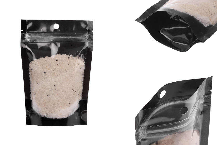 Aluminijumske DoyPack kesice sa zipom, crnom zadnjom i transparentnom prednjom stranom, ovalnim dnom i sa mogućnošću termo zatvaranja 100x30x150mm - 100kom-slika_proizvoda