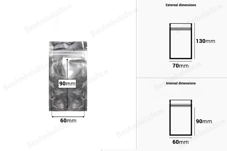 Zip kesica 70x130mm sa providnom prednjom i aluminijumskom zadnjom stranom (mogućnost termo zatvaranja) - 100 kom-dimenzije_slike