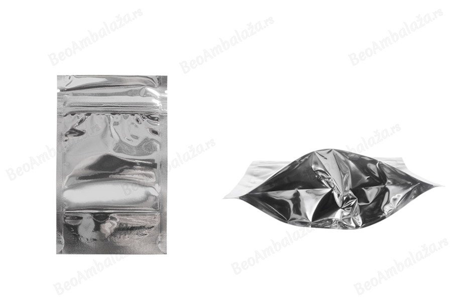 Aluminijumske DoyPack kesice sa zipom, transparentnom prednjom stranom, ovalnim dnom i sa mogućnošću termo zatvaranja 80x30x120mm - 100kom-slika_proizvoda