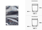Aluminijumske DoyPack kesice 120x40x170 mm sa providnom prednjom stranom i ovalnim dnom, na termo zatvaranje - 100 kom-dimenzije_slike