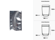 Aluminijumske DoyPack kesice 80x30x130 mm sa providnom prednjom stranom i ovalnim dnom, na termo zatvaranje - 100 kom-dimenzije_slike