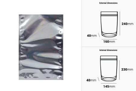 Aluminijumske DoyPack kesice 160x40x240 mm sa providnom prednjom stranom i ovalnim dnom, na termo zatvaranje - 100 kom-dimenzije_slike