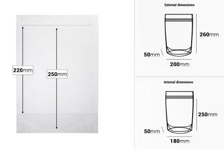 Providne DoyPack kesice sa zip zatvaranjem, ovalnim dnom i sa mogućnošću termo zatvaranja 200x50x295mm - 100 kom-dimenzije_slike