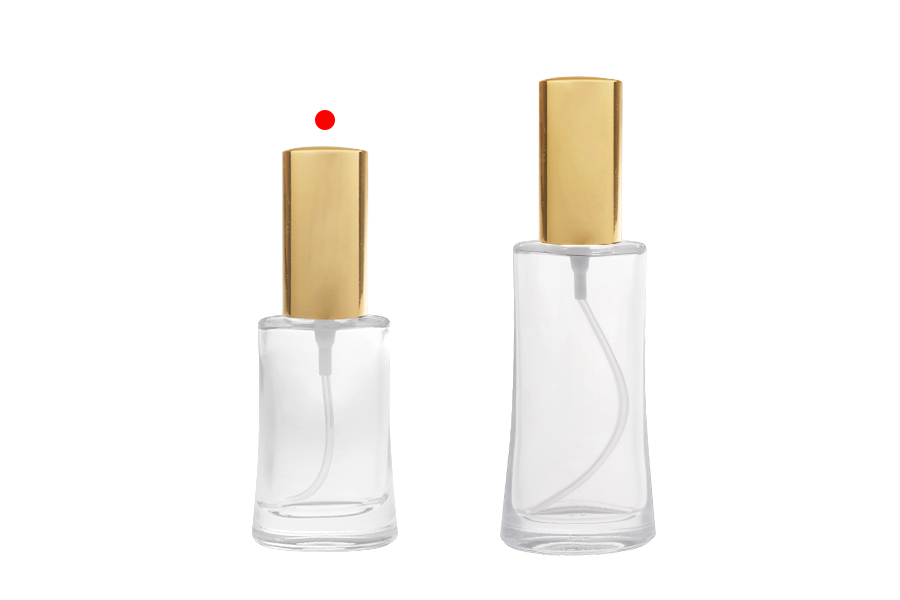 Staklena ovalna bočica 30mL (18/415) sa sjajno zlatnim sprejom za parfeme - (minimalna porudžbina 1 kutija)-