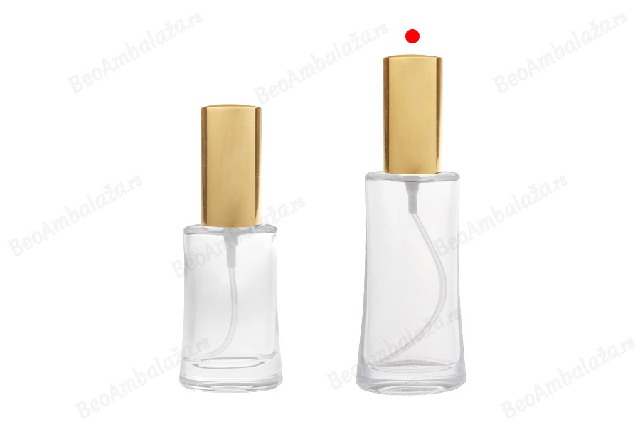 Staklena ovalna bočica 50mL (18/415) sa sjajno zlatnim sprejom za parfeme - (minimalna porudžbina 1 kutija)-
