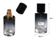 Staklena bočica 30mL sa zlatnim ili srebrnim sprejom i crnim zatvaračem (PP 15)-dimenzije_slike