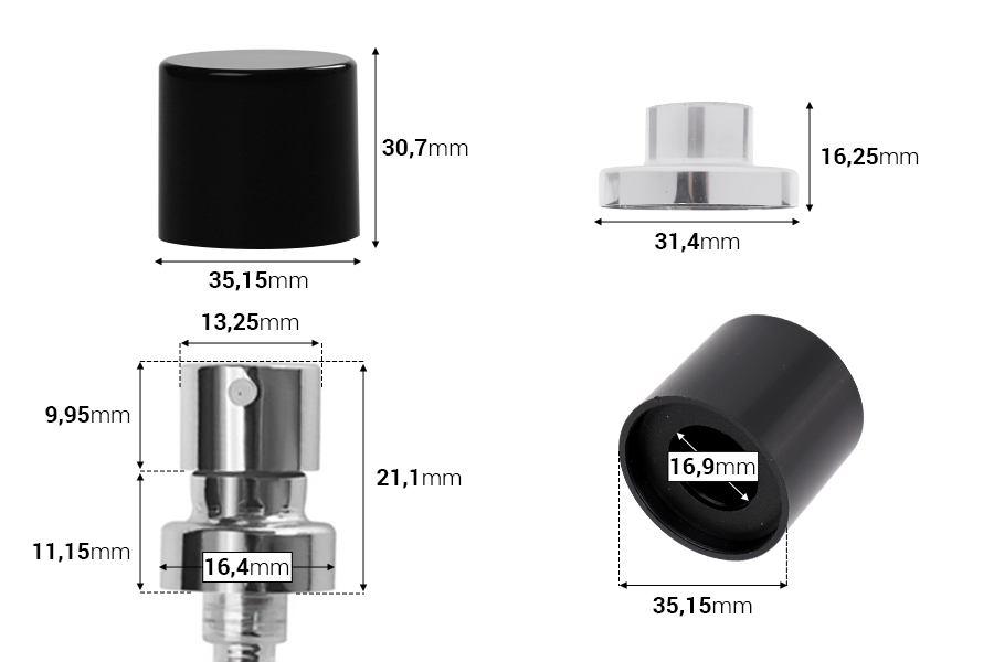 Aluminijumski sprej sa sigurnosnim Crimp zatvaranjem 15mm i magnetnim poklopcem, u dve boje-dimenzije_slike