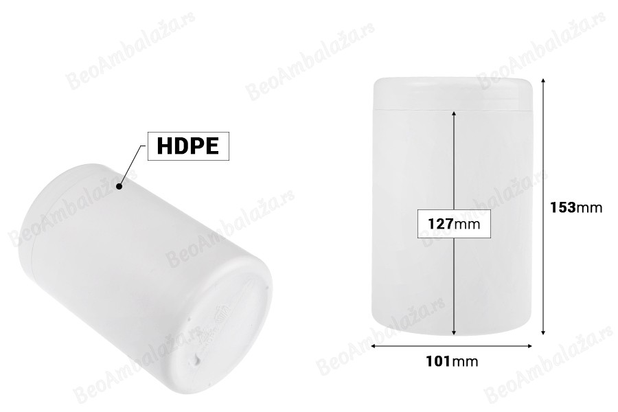 Plastična bela kutija 1000mL - bez zatvarača - 12 kom-dimenzije_slike