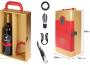 Luksuzna kutija za dve vinske flaše sa dodacima i kožnom presvlakom u zlatnoj i crvenoj boji-dimenzije_slike