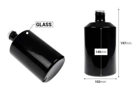 Cilindrična staklena boca 1000mL u crnoj ili beloj boji-dimenzije_slike