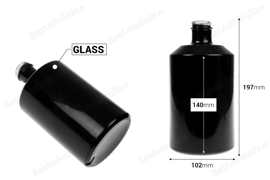 Cilindrična staklena boca 1000mL u crnoj ili beloj boji-dimenzije_slike