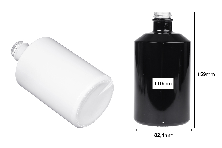 Cilindrična staklena boca 500mL u crnoj ili beloj boji-dimenzije_slike