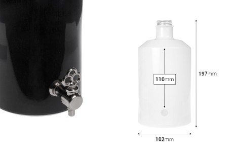 Staklena crna ili bela flaša 1000mL za parfeme sa otvorom za slavinu (odaberite slavinu iz pratećih proizvoda)*-dimenzije_slike