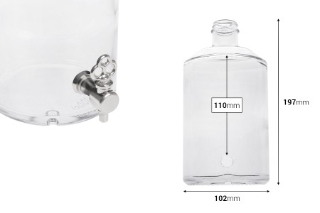 Staklena providna flaša 1000mL za parfeme sa otvorom za slavinu (odaberite slavinu iz pratećih proizvoda)*-dimenzije_slike