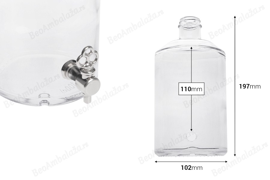 Staklena providna flaša 1000mL za parfeme sa otvorom za slavinu (odaberite slavinu iz pratećih proizvoda)*-dimenzije_slike