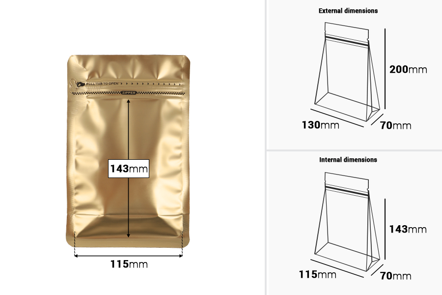 Aluminijumske DoyPack 130x70x200mm kesice na termo zatvaranje, sa sigurnosnom tračicom i zipom  - 25kom-dimenzije_slike