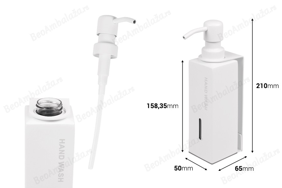 Dopunjivi zidni dozator za tečni sapun 230 ml, bele boje-dimenzije_slike
