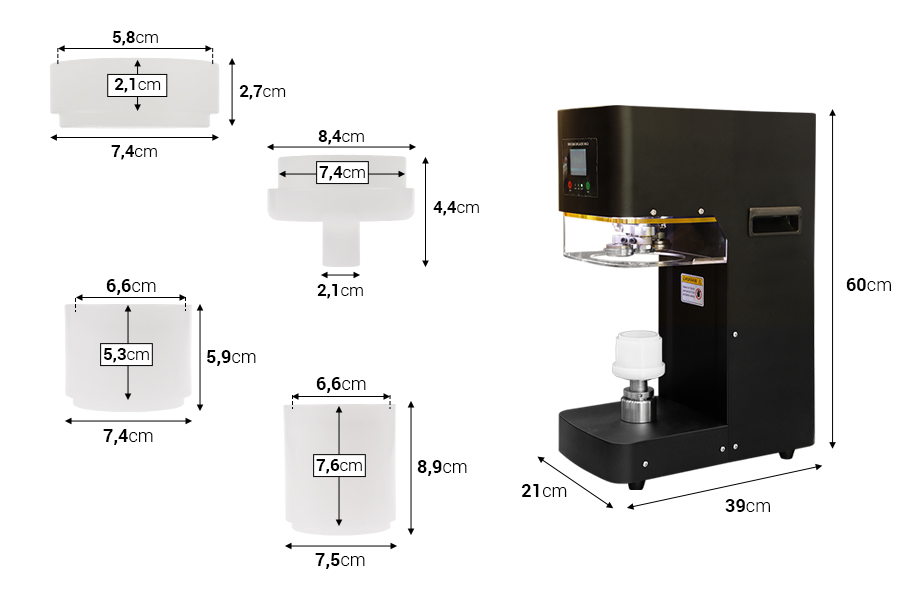 Mašina za zatvaranje - zaptivanje plastičnih limenki sa aluminijumskim poklopcima-dimenzije_slike