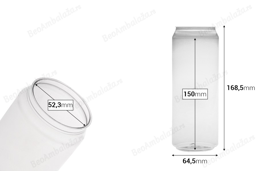 Providna (PET) plastična limenka 500mL bez poklopca - 100 kom-dimenzije_slike