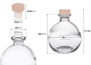 Providna staklena flaša 250mL sa silikonskim čepom sa drvenom glavom-dimenzije_slike