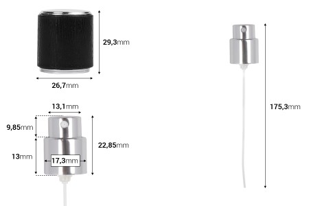 Aluminijumski sprej sa drvenim poklopcem za parfemske bočice sa Crimp sigurnosnim zatvaranjem 15 mm-dimenzije_slike