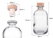 Providna staklena flašica od 250mL sa silikonskim čepom sa drvenom glavom-dimenzije_slike