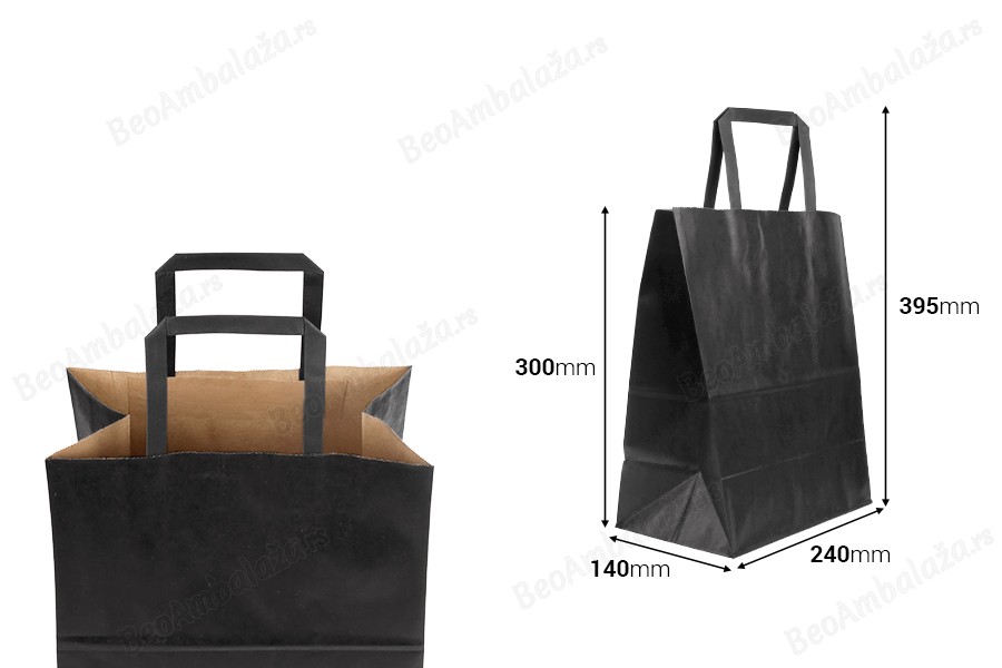Papirna poklon kesa 240x140x300 mm u crnoj boji sa ručkom - 12 kom-dimenzije_slike