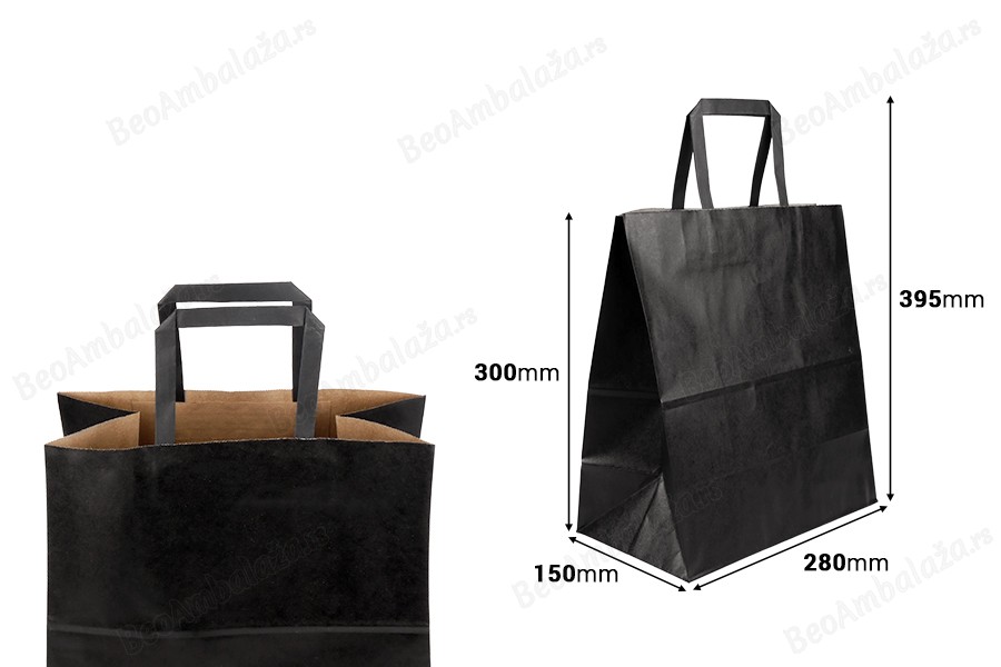 Papirna poklon kesa 280x150x300 mm u crnoj boji sa ručkom - 12 kom-dimenzije_slike