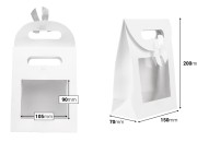 Papirna bela poklon kesa 150x70x200 mm sa zatvaranjem na čičak, prozorom i mašnom - 12 kom-dimenzije_slike