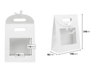 Papirna bela poklon kesa 190x90x240 mm sa zatvaranjem na čičak, prozorom i mašnom - 12 kom-dimenzije_slike